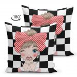 - Suet-K-2229-1 - Realhomes Damalı Fashion Girl Çift Taraflı Dijital Baskılı Modern Süet Yastık Kılıfı Realhomes