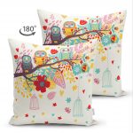 Baykuş Desenli Çift Taraflı Dijital Baskılı Dekoratif Süet Yastık Kırlent Kılıfı Realhomes