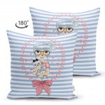 - Suet-K-2230-1 - Realhomes Mavi Çizgili Fashion Girl Çift Taraflı Dijital Baskılı Dekoratif Süet Yastık Kılıfı Realhomes