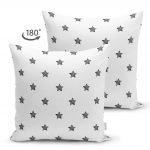 Beyaz Zeminli Yıldız Desenli Çift Taraflı Dijital Baskılı Dekoratif Süet Yastık Kılıfı Realhomes