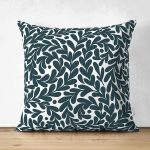 - Suet-K-2258 - Realhomes  Yeşil Yaprak Motifli Çift Taraflı Dijital Baskılı Modern Süet Yastık Kılıfı Realhomes