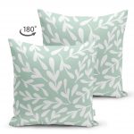 - Suet-K-2260-1 - Realhomes  Mind Yeşili Zeminli Yaprak Motifli Çift Taraflı Dijital Baskılı Süet Kırlent Kılıfı Realhomes