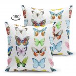 Renkli Kelebek Resimli Çift Taraflı Dijital Baskılı Modern Süet Yastık Kılıfı Realhomes