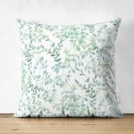 - Suet-K-2272 - Realhomes  Modern Yaprak Motifli Çift Taraflı Dijital Baskılı Dekoratif Süet Yastık Kılıfı Realhomes