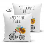 - Suet-K-2278-1 - Realhomes  Welcome Fall Yazılı Çift Taraflı Dijital Baskılı Dekoratif Süet Yastık Kırlent Kılıfı Realhomes