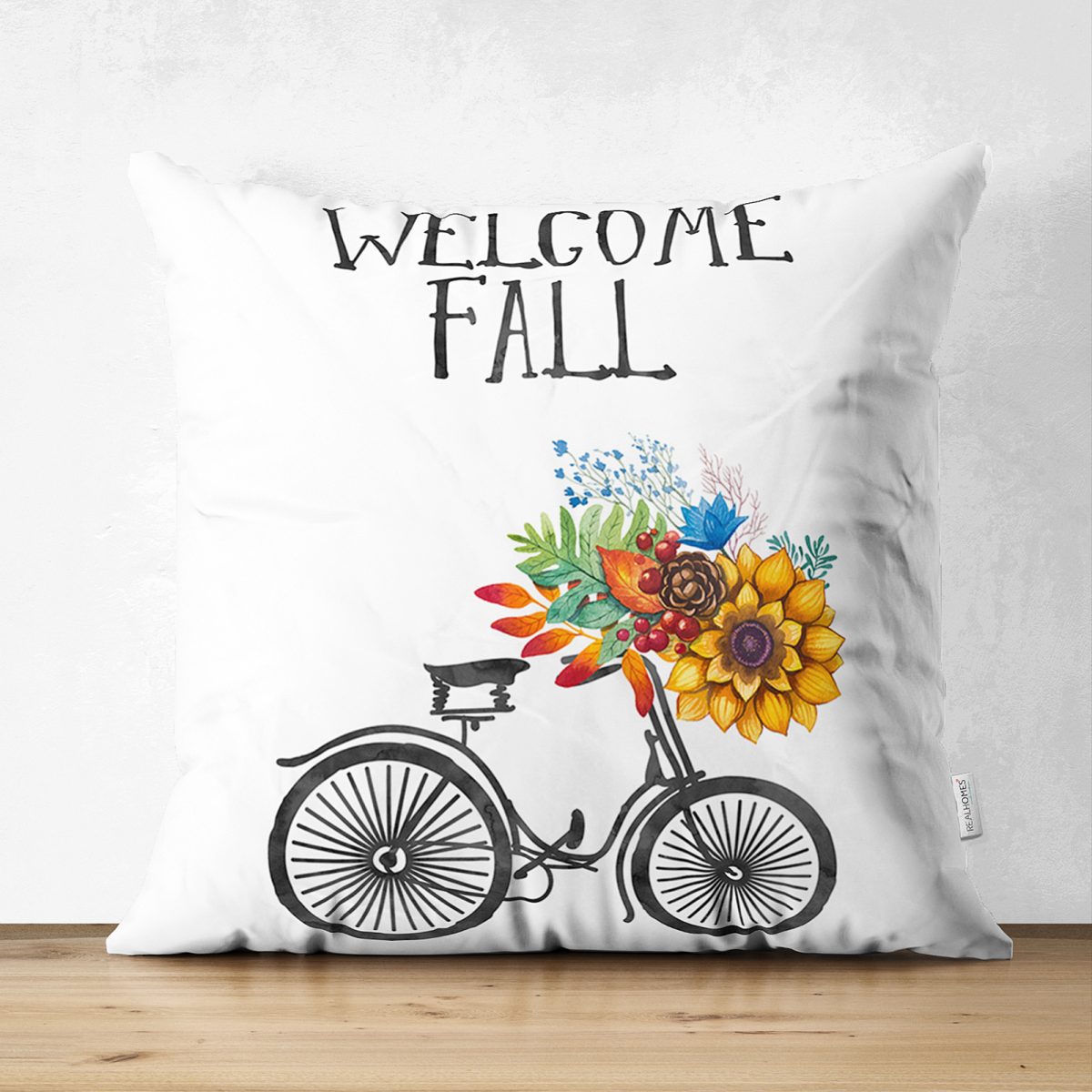 Welcome Fall Yazılı Çift Taraflı Dijital Baskılı Dekoratif Süet Yastık Kırlent Kılıfı Realhomes