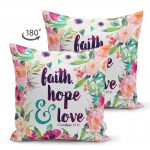 - Suet-K-2280-1 - Realhomes  Çiçek Desenli Yazılı Çift Taraflı Dijital Baskılı Dekoratif Süet Yastık Kırlent Kılıfı Realhomes