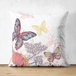 - Suet-K-2282 - Realhomes  Özel Tasarım Renkli Kelebek Desenli Çift Taraflı Dijital Baskılı Süet Yastık Kılıfı Realhomes