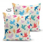 - Suet-K-2284-1 - Realhomes Modern Kuşlar Çift Taraflı Dijital Baskılı Dekoratif Süet Yastık Kırlent Kılıfı Realhomes