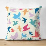 - Suet-K-2284 - Realhomes Modern Kuşlar Çift Taraflı Dijital Baskılı Dekoratif Süet Yastık Kırlent Kılıfı Realhomes