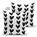 - Suet-K-2305-1 - Realhomes Siyah Kalp Desenli Çift Taraflı Dijital Baskılı Dekoratif Süet Kırlent Kılıfı Realhomes