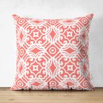 Turuncu Damask Motifli Çift Taraflı Dijital Baskılı Modern Süet Yastık Kılıfı Realhomes