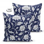 - Suet-K-2318-1 - Realhomes Lacivert Zeminli Çiçek Motifli Çift Taraflı Dijital Baskılı Süet Yastık Kılıfı Realhomes