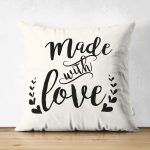 - Suet-K-2327 - Realhomes Made With Love Yazı Desenli Çift Taraflı Modern Süet Kırlent Kılıfı Realhomes