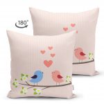 - Suet-K-2331-1 - Realhomes  Daldaki Kuşlar Temalı Çift Taraflı Dijital Baskılı Modern Süet Kırlent Kılıfı Realhomes