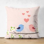 - Suet-K-2331 - Realhomes  Daldaki Kuşlar Temalı Çift Taraflı Dijital Baskılı Modern Süet Kırlent Kılıfı Realhomes