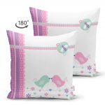 - Suet-K-2336-1 - Realhomes Pembe Mavi Kuşlar Çift Taraflı Dijital Baskılı Süet Yastık Kırlent Kılıfı Realhomes