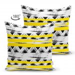 Sarı Siyah Üçgen ve Çizgiler Desenli Çift Taraflı Dekoratif Süet Yastık Kırlent Kılıfı Realhomes