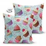 - Suet-K-2340-1 - Realhomes Renkli Cupcake Desenli Çift Taraflı Dijital Süet Yastık Kırlent Kılıfı Realhomes