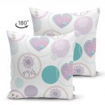 - Suet-K-2342-1 - Realhomes  Pastel Rengarenk Yuvarlak Çiçekler Çift Taraflı Dijital Baskılı Süet Yastık Kırlent Kılıfı Realhomes