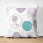 - Suet-K-2342 - Realhomes  Pastel Rengarenk Yuvarlak Çiçekler Çift Taraflı Dijital Baskılı Süet Yastık Kırlent Kılıfı Realhomes