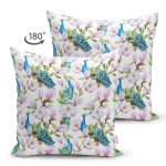Tavuzkuşu ve Çiçek Motifli Çift Taraflı Dekoratif Süet Yastık Kırlent Kılıfı Realhomes