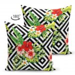 - Suet-K-2345-1 - Realhomes Geometrik Zeminde Çiçek Desenli Çift Taraflı Süet Yastık Kırlent Kılıfı Realhomes