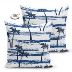 - Suet-K-2346-1 - Realhomes  Mavi Palmiye Desenli Çift Taraflı Dekoratif Süet Yastık Kırlent Kılıfı Realhomes