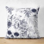 - Suet-K-2348 - Realhomes Kurukafa ve Çiçekler Motifli Çift Taraflı Dekoratif Süet Yastık Kırlent Kılıfı Realhomes