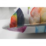 - Suet-K-2349-2 - Realhomes  Renkli Tüyler ve Yapraklar Resimli Çift Taraflı Dekoratif Süet Yastık Kırlent Kılıfı Realhomes