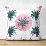 - Suet-K-2351 - Realhomes  Puanlı Palmiye Desenli Çift Taraflı Dekoratif Süet Yastık Kırlent Kılıfı Realhomes