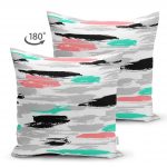 - Suet-K-2353-1 - Realhomes  Renkli Fırça Darbeleri Desenli Çift Taraflı Dekoratif Süet Yastık Kırlent Kılıfı Realhomes