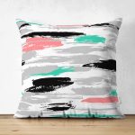 - Suet-K-2353 - Realhomes  Renkli Fırça Darbeleri Desenli Çift Taraflı Dekoratif Süet Yastık Kırlent Kılıfı Realhomes