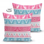 - Suet-K-2357-1 - Realhomes Mavi Pembe Etnik Desenli Çift Taraflı Dekoratif Süet Yastık Kırlent Kılıfı Realhomes