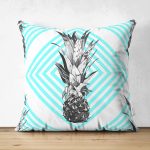 - Suet-K-2358 - Realhomes Geometrik Ananas Desenli Çift Taraflı Dekoratif Süet Yastık Kırlent Kılıfı Realhomes