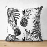 Ananas ve Palmiye Yapraklı Çift Taraflı Dekoratif Süet Yastık Kırlent Kılıfı Realhomes