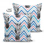 - Suet-K-2362-1 - Realhomes Zigzag Zeminde Ananaslar Çift Taraflı Dekoratif Süet Yastık Kırlent Kılıfı Realhomes