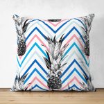 - Suet-K-2362 - Realhomes Zigzag Zeminde Ananaslar Çift Taraflı Dekoratif Süet Yastık Kırlent Kılıfı Realhomes