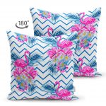 - Suet-K-2363-1 - Realhomes Zigzag Zeminli Flamingo Çift Taraflı Dijital Baskılı Dekoratif Süet Yastık Kırlent Kılıfı Realhomes