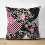 - Suet-K-2366 - Realhomes Desenli Kareler Temalı Çift Taraflı Dijital Baskılı Dekoratif Süet Yastık Kırlent Kılıfı Realhomes