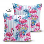 - Suet-K-2367-1 - Realhomes Çizgili Flamingo Zeminli Çift Taraflı Dekoratif Süet Yastık Kırlent Kılıfı Realhomes