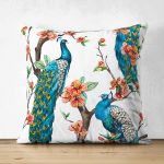 - Suet-K-2369 - Realhomes  Tavuz Kuşu Çift Taraflı Dijital Baskılı Dijital Süet Yastık Kırlent Kılıfı Realhomes