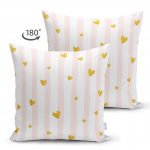 - Suet-K-2370-1 - Realhomes  Çizgili Yaldızlı Kalpler Çift Taraflı Dijital Baskılı Dekoratif Süet Yastık Kırlent Kılıfı Realhomes