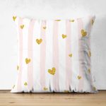 - Suet-K-2370 - Realhomes  Çizgili Yaldızlı Kalpler Çift Taraflı Dijital Baskılı Dekoratif Süet Yastık Kırlent Kılıfı Realhomes