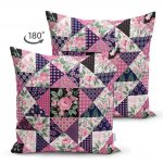 - Suet-K-2372-1 - Realhomes  Mürdüm Renk Patchwork Desenli Çift Taraflı Dekoratif Süet Yastık Kırlent Kılıfı Realhomes
