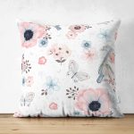 - Suet-K-2373 - Realhomes  Pudra Mavi Kelebek Çiçek Modern Çift Taraflı Dijital Baskılı Süet Yastık Kılıfı Realhomes