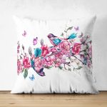 Şarmaşık Gül Desenli Kuş Motifli Çift Taraflı Dijital Baskılı Süet Yastık Kırlent Kılıfı Realhomes