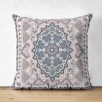 - Suet-K-2376 - Realhomes  Hint Halı Çizimli Çift Taraflı Dijital Baskılı Süet Yastık Kırlent Kılıfı Realhomes