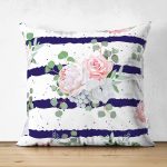 - Suet-K-2377 - Realhomes  Gül Demeti Desenli Çift Taraflı Dijital Baskılı Süet Yastık Kırlent Kılıfı Realhomes