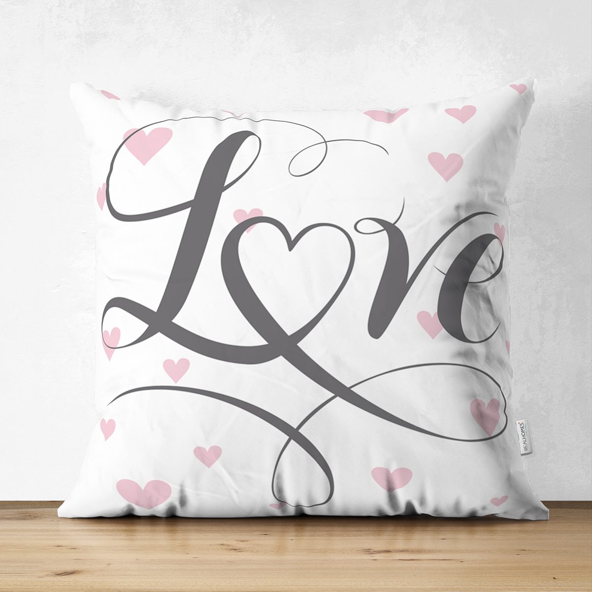 Love Yazılı Kalp Puanlı Motifli Çift Taraflı Dekoratif Süet Yastık Kırlent Kılıfı Realhomes